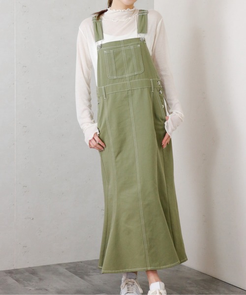 Per sist ence(パーシエンス)の「Per sist ence/パーシエンス ツイル&デニムマーメイドジャンパースカート(ジャンパースカート・レディース・アイボリー/ダークインディゴブルー/ベージュ/インディゴブルー/カーキ/グレー・FREE)」の5枚目の写真