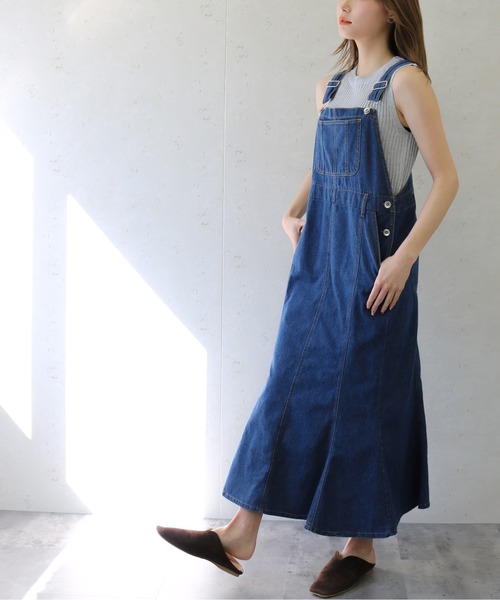 Per sist ence(パーシエンス)の「Per sist ence/パーシエンス ツイル&デニムマーメイドジャンパースカート(ジャンパースカート・レディース・アイボリー/ダークインディゴブルー/ベージュ/インディゴブルー/カーキ/グレー・FREE)」の1枚目の写真