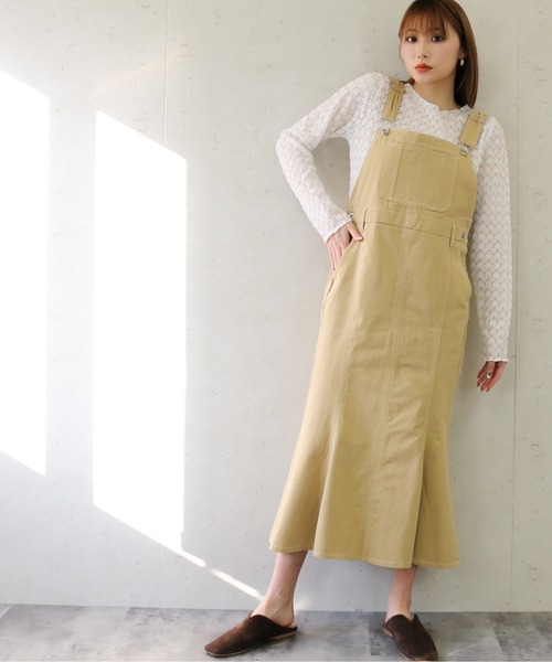 Per sist ence(パーシエンス)の「Per sist ence/パーシエンス ツイル&デニムマーメイドジャンパースカート(ジャンパースカート・レディース・アイボリー/ダークインディゴブルー/ベージュ/インディゴブルー/カーキ/グレー・FREE)」の11枚目の写真