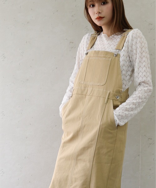 Per sist ence(パーシエンス)の「Per sist ence/パーシエンス ツイル&デニムマーメイドジャンパースカート(ジャンパースカート・レディース・アイボリー/ダークインディゴブルー/ベージュ/インディゴブルー/カーキ/グレー・FREE)」の12枚目の写真