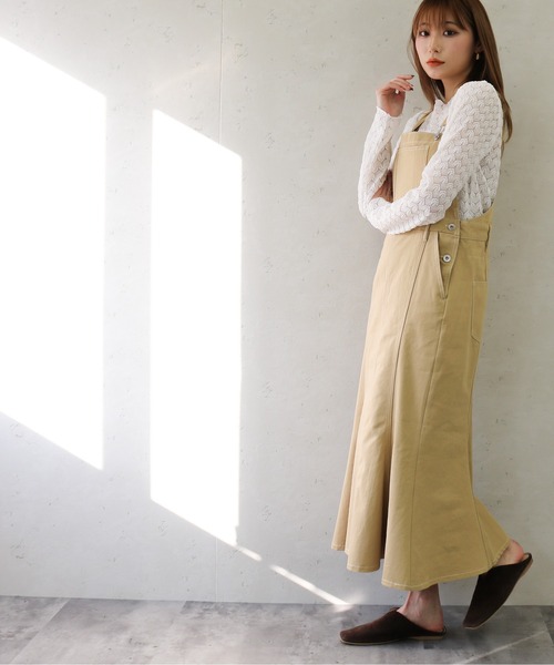 Per sist ence(パーシエンス)の「Per sist ence/パーシエンス ツイル&デニムマーメイドジャンパースカート(ジャンパースカート・レディース・アイボリー/ダークインディゴブルー/ベージュ/インディゴブルー/カーキ/グレー・FREE)」の13枚目の写真