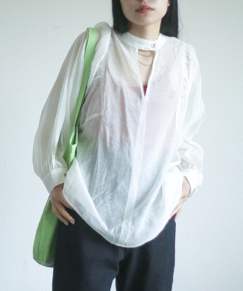 spoon store(スプーンストア)の「袖ボリュームシアーシャツ(シャツ/ブラウス・レディース・オレンジ/アイボリー・フリー)」の2枚目の写真