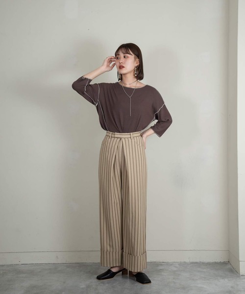 Amiur(エミレ)の「stitch color soft touch tops(Tシャツ/カットソー・レディース・ライトグレー/グリーン/ブラウン・FREE)」の20枚目の写真