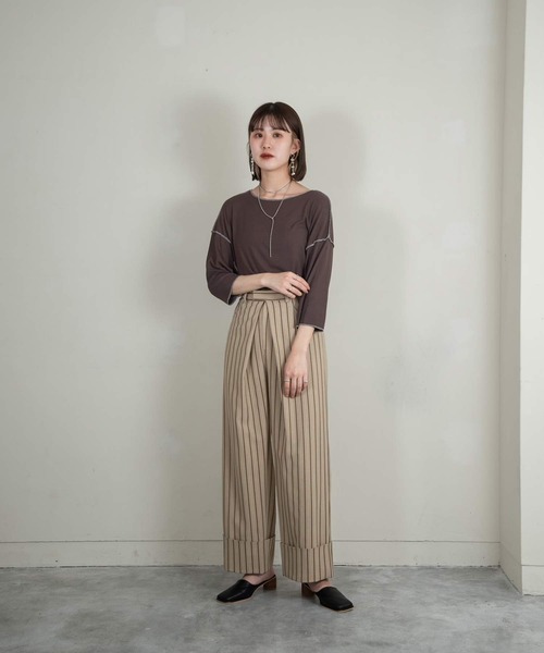 Amiur(エミレ)の「stitch color soft touch tops(Tシャツ/カットソー・レディース・ライトグレー/グリーン/ブラウン・FREE)」の19枚目の写真