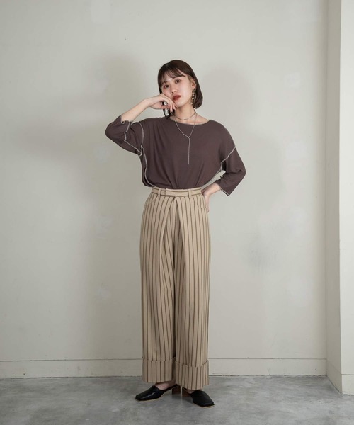 Amiur(エミレ)の「stitch color soft touch tops(Tシャツ/カットソー・レディース・ライトグレー/グリーン/ブラウン・FREE)」の21枚目の写真
