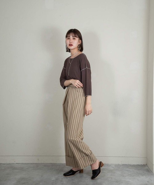 Amiur(エミレ)の「stitch color soft touch tops(Tシャツ/カットソー・レディース・ライトグレー/グリーン/ブラウン・FREE)」の22枚目の写真