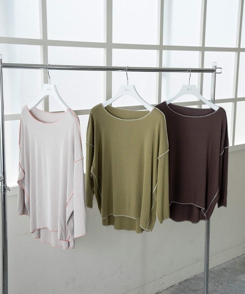 Amiur(エミレ)の「stitch color soft touch tops(Tシャツ/カットソー・レディース・ライトグレー/グリーン/ブラウン・FREE)」の12枚目の写真
