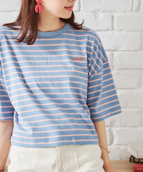 acro（アクロ）の「刺繍入りカラートップス/AC1388（Tシャツ/カットソー・レディース・ライトブルー/ブラック/ベージュ/ネイビー/ブラック×ホワイト・ﾌﾘ-）」の4枚目の写真