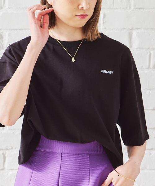 acro（アクロ）の「刺繍入りカラートップス/AC1388（Tシャツ/カットソー・レディース・ライトブルー/ブラック/ベージュ/ネイビー/ブラック×ホワイト・ﾌﾘ-）」の2枚目の写真