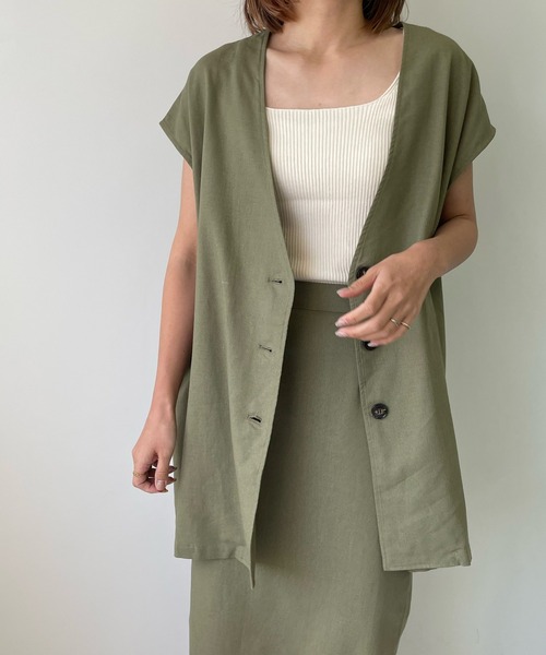 LE MORE（リモア）の「リネンノーカラージレ（ベスト・レディース・ブラック/カーキ/アイボリー・FREE）」の3枚目の写真