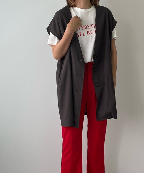 LE MORE（リモア）の「リネンノーカラージレ（ベスト・レディース・ブラック/カーキ/アイボリー・FREE）」の13枚目の写真