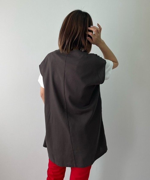 LE MORE（リモア）の「リネンノーカラージレ（ベスト・レディース・ブラック/カーキ/アイボリー・FREE）」の8枚目の写真