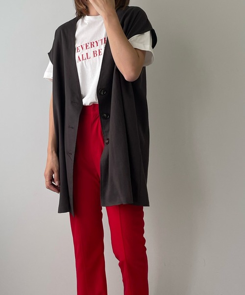 LE MORE（リモア）の「リネンノーカラージレ（ベスト・レディース・ブラック/カーキ/アイボリー・FREE）」の11枚目の写真