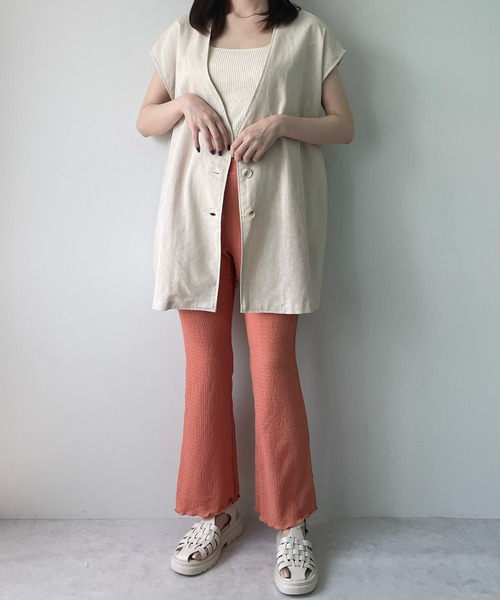 LE MORE（リモア）の「リネンノーカラージレ（ベスト・レディース・ブラック/カーキ/アイボリー・FREE）」の14枚目の写真