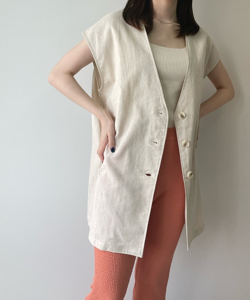 LE MORE（リモア）の「リネンノーカラージレ（ベスト・レディース・ブラック/カーキ/アイボリー・FREE）」の9枚目の写真