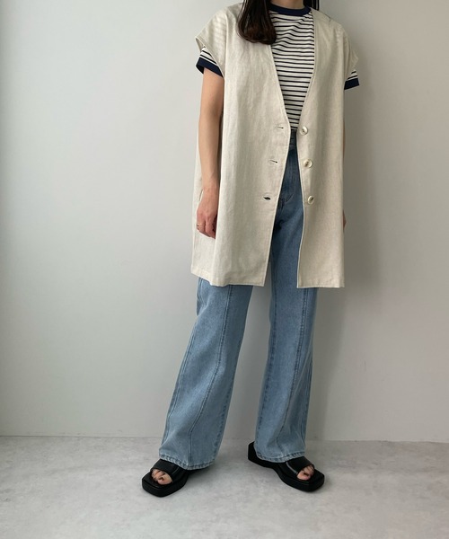 LE MORE（リモア）の「リネンノーカラージレ（ベスト・レディース・ブラック/カーキ/アイボリー・FREE）」の20枚目の写真