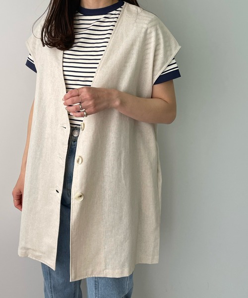 LE MORE（リモア）の「リネンノーカラージレ（ベスト・レディース・ブラック/カーキ/アイボリー・FREE）」の12枚目の写真