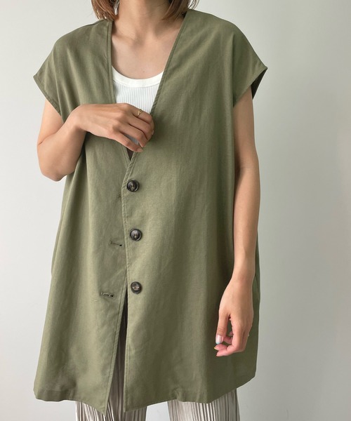 LE MORE（リモア）の「リネンノーカラージレ（ベスト・レディース・ブラック/カーキ/アイボリー・FREE）」の5枚目の写真