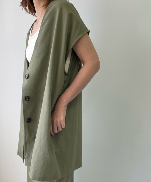 LE MORE（リモア）の「リネンノーカラージレ（ベスト・レディース・ブラック/カーキ/アイボリー・FREE）」の10枚目の写真