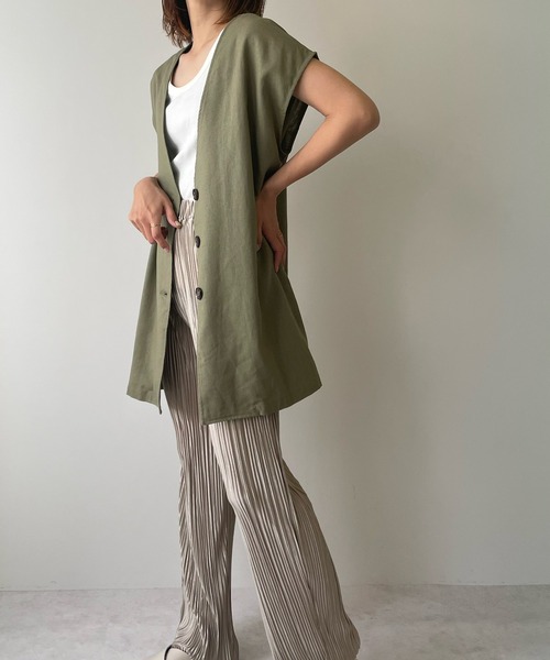LE MORE（リモア）の「リネンノーカラージレ（ベスト・レディース・ブラック/カーキ/アイボリー・FREE）」の21枚目の写真