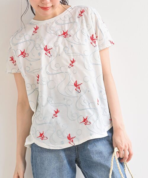 rps（アールピーエス）の「前身布帛刺繍切替カットプルオーバー（Tシャツ/カットソー・レディース・ライトグレー/ネイビー/オフホワイト/ホワイト系その他2・M）」の2枚目の写真