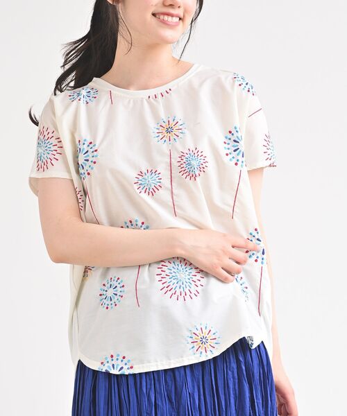 rps（アールピーエス）の「前身布帛刺繍切替カットプルオーバー（Tシャツ/カットソー・レディース・ライトグレー/ネイビー/オフホワイト/ホワイト系その他2・M）」の3枚目の写真