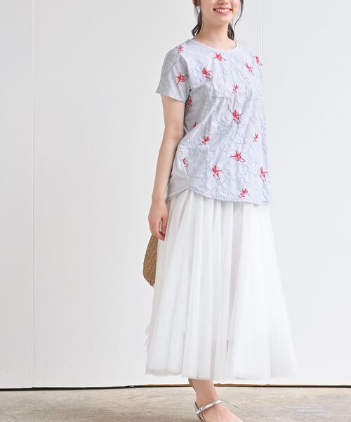 rps（アールピーエス）の「前身布帛刺繍切替カットプルオーバー（Tシャツ/カットソー・レディース・ライトグレー/ネイビー/オフホワイト/ホワイト系その他2・M）」の15枚目の写真