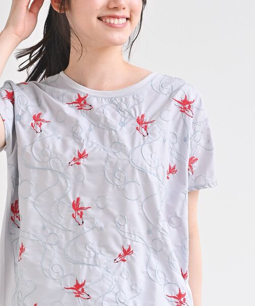 rps（アールピーエス）の「前身布帛刺繍切替カットプルオーバー（Tシャツ/カットソー・レディース・ライトグレー/ネイビー/オフホワイト/ホワイト系その他2・M）」の7枚目の写真