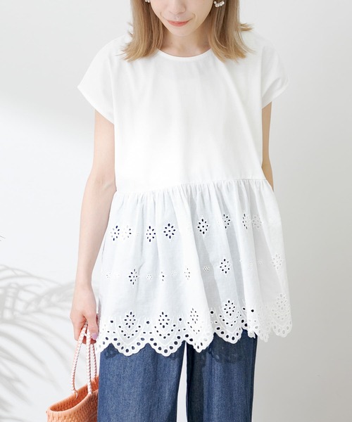 URBAN RESEARCH Sonny Label（アーバンリサーチサニーレーベル）の「コットンレースドッキングカットプルオーバー（Tシャツ/カットソー・レディース・ブラック/ミント/オフホワイト・FREE）」の4枚目の写真