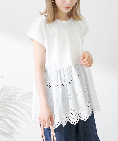 URBAN RESEARCH Sonny Label（アーバンリサーチサニーレーベル）の「コットンレースドッキングカットプルオーバー（Tシャツ/カットソー・レディース・ブラック/ミント/オフホワイト・FREE）」の9枚目の写真