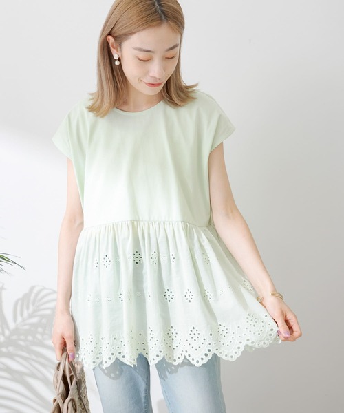 URBAN RESEARCH Sonny Label（アーバンリサーチサニーレーベル）の「コットンレースドッキングカットプルオーバー（Tシャツ/カットソー・レディース・ブラック/ミント/オフホワイト・FREE）」の5枚目の写真