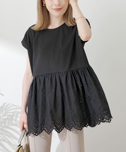 URBAN RESEARCH Sonny Label（アーバンリサーチサニーレーベル）の「コットンレースドッキングカットプルオーバー（Tシャツ/カットソー・レディース・ブラック/ミント/オフホワイト・FREE）」の6枚目の写真