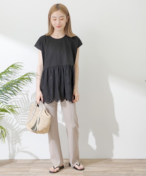 URBAN RESEARCH Sonny Label（アーバンリサーチサニーレーベル）の「コットンレースドッキングカットプルオーバー（Tシャツ/カットソー・レディース・ブラック/ミント/オフホワイト・FREE）」の19枚目の写真