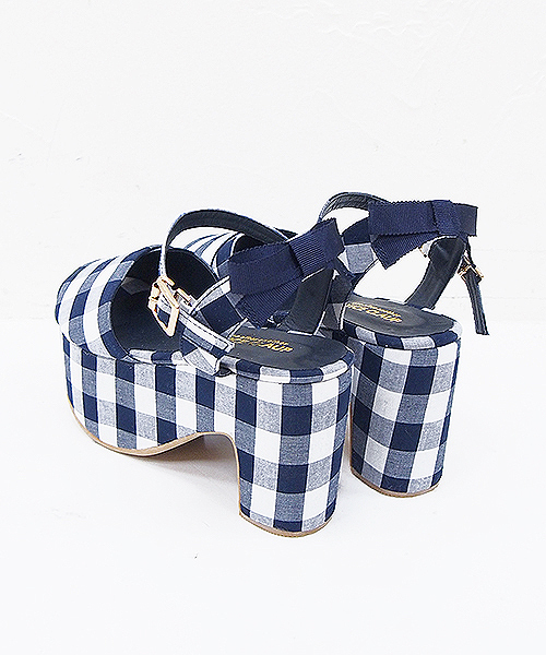 one after another NICE CLAUP（ワンアフターアナザーナイスクラップ）の「【mer8月号掲載 ナイスクラップ】厚底リボンサンダル（サンダル・レディース・チェック/ピンクベージュ/ネイビー・SMALL/MEDIUM/LARGE）」の5枚目の写真