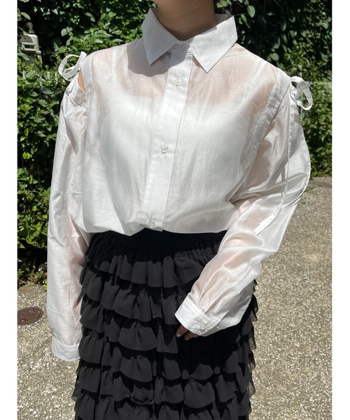 WC（ダブル シー）の「2WAY肩開きシアービッグシャツ（シャツ/ブラウス・レディース・ホワイト/オレンジ/ブルー/グリーン・FREE）」の5枚目の写真