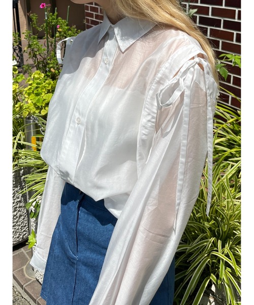 WC（ダブル シー）の「2WAY肩開きシアービッグシャツ（シャツ/ブラウス・レディース・ホワイト/オレンジ/ブルー/グリーン・FREE）」の9枚目の写真