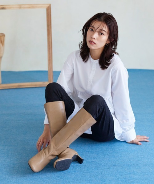 Pierrot（ピエロ）の「ジップレススクエアトゥロングブーツ（ブーツ・レディース・ブラック/ブラウン/ベージュ・S/M/L/LL）」の10枚目の写真