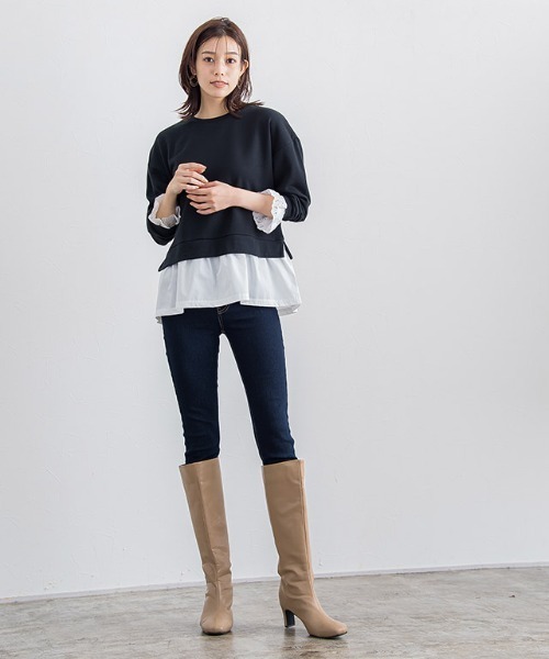 Pierrot（ピエロ）の「ジップレススクエアトゥロングブーツ（ブーツ・レディース・ブラック/ブラウン/ベージュ・S/M/L/LL）」の19枚目の写真