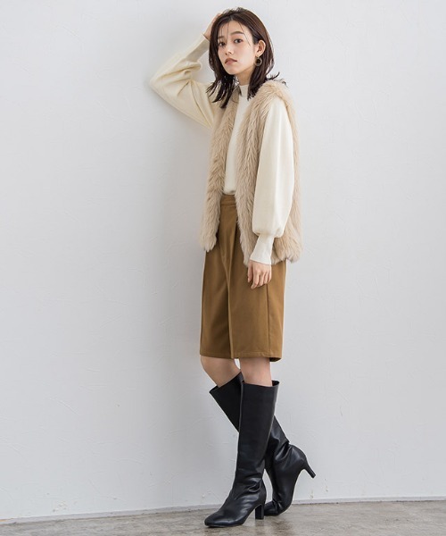 Pierrot（ピエロ）の「ジップレススクエアトゥロングブーツ（ブーツ・レディース・ブラック/ブラウン/ベージュ・S/M/L/LL）」の22枚目の写真