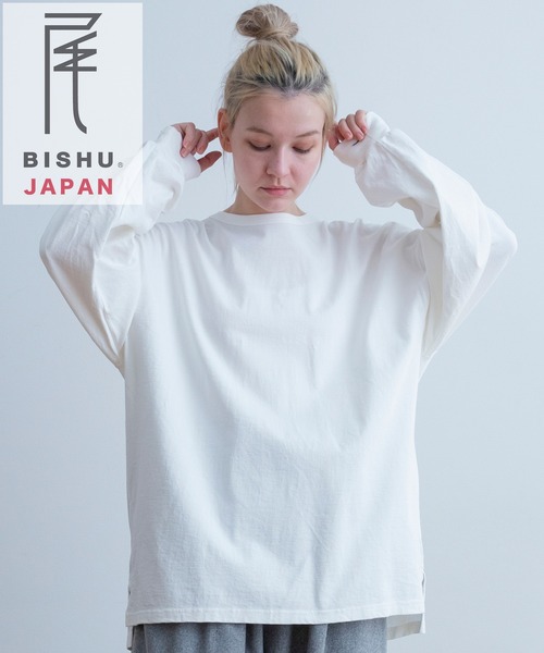 Universal Style Wear（ユニバーサルスタイルウェア）の「Universal Style Wear 尾州 ビシュウ ロンTee (MADE IN JAPAN)（Tシャツ/カットソー・メンズ・ブラック/オフホワイト/杢グレー・MEDIUM/LARGE/X-LARGE）」の2枚目の写真