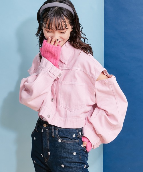 HELLO.SANFRANCISCO（ハローサンフランシスコ）の「【HELLO.SANFRANCISCO】カットアウトカラーショートジャケット（デニムジャケット・レディース・ピンク/オレンジ/グリーン・ONE SIZE）」の11枚目の写真