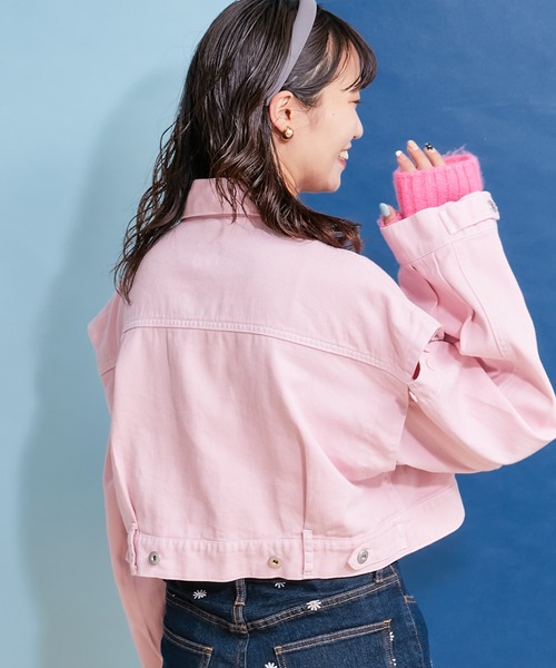 HELLO.SANFRANCISCO（ハローサンフランシスコ）の「【HELLO.SANFRANCISCO】カットアウトカラーショートジャケット（デニムジャケット・レディース・ピンク/オレンジ/グリーン・ONE SIZE）」の16枚目の写真