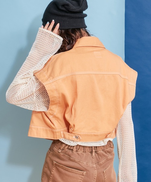 HELLO.SANFRANCISCO（ハローサンフランシスコ）の「【HELLO.SANFRANCISCO】カットアウトカラーショートジャケット（デニムジャケット・レディース・ピンク/オレンジ/グリーン・ONE SIZE）」の12枚目の写真