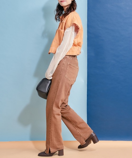 HELLO.SANFRANCISCO（ハローサンフランシスコ）の「【HELLO.SANFRANCISCO】カットアウトカラーショートジャケット（デニムジャケット・レディース・ピンク/オレンジ/グリーン・ONE SIZE）」の17枚目の写真