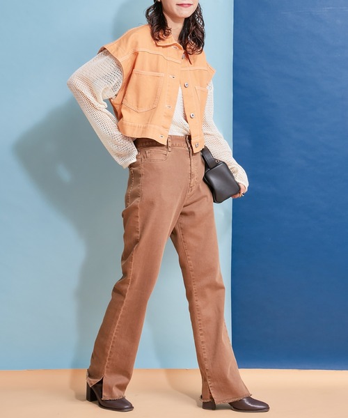 HELLO.SANFRANCISCO（ハローサンフランシスコ）の「【HELLO.SANFRANCISCO】カットアウトカラーショートジャケット（デニムジャケット・レディース・ピンク/オレンジ/グリーン・ONE SIZE）」の7枚目の写真