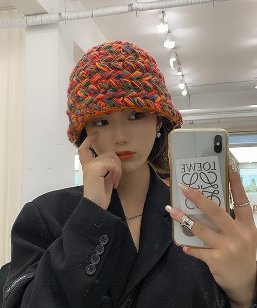 c.u.l（シーユーエル）の「ミックスカラー ニットバケットハット cula449（ハット・レディース・オレンジ系その他/ピンク系その他・FREE）」の4枚目の写真