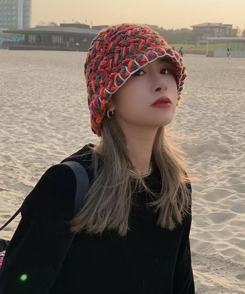 c.u.l（シーユーエル）の「ミックスカラー ニットバケットハット cula449（ハット・レディース・オレンジ系その他/ピンク系その他・FREE）」の3枚目の写真