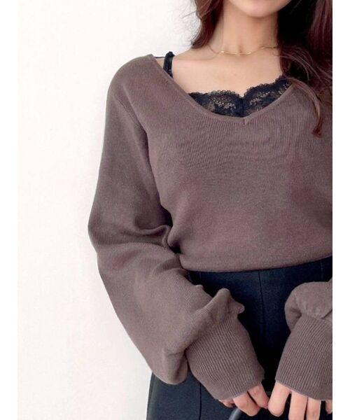 RESEXXY(リゼクシー)の「レースキャミセットニットトップス(ニット/セーター・レディース・ホワイト/ブラック/ベージュ/ブラウン・FREE)」の3枚目の写真