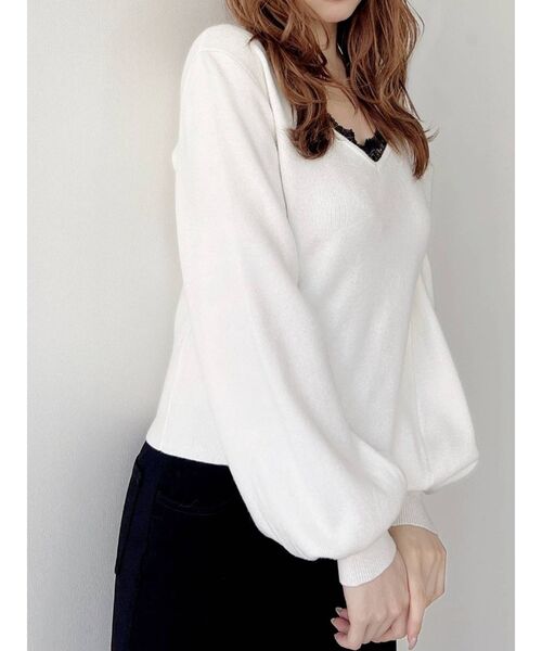 RESEXXY(リゼクシー)の「レースキャミセットニットトップス(ニット/セーター・レディース・ホワイト/ブラック/ベージュ/ブラウン・FREE)」の1枚目の写真