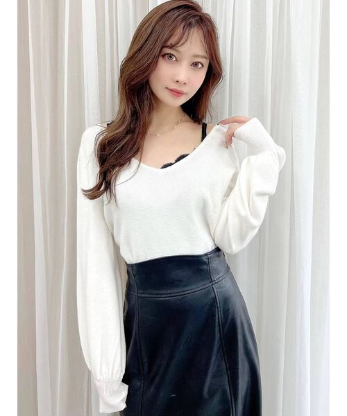 RESEXXY(リゼクシー)の「レースキャミセットニットトップス(ニット/セーター・レディース・ホワイト/ブラック/ベージュ/ブラウン・FREE)」の5枚目の写真